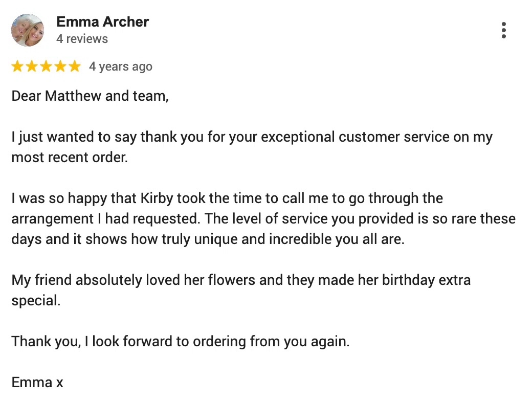 matthew landers google review 5 star flowers dalkeith 16
