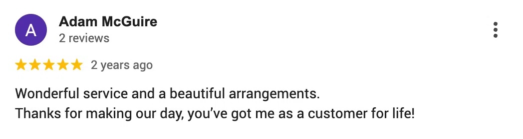 matthew landers google review 5 star flowers dalkeith 9